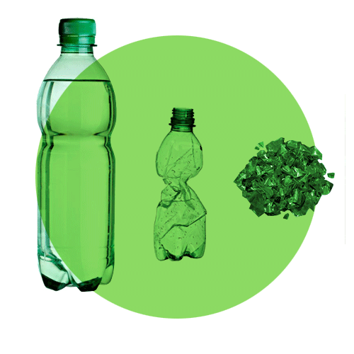 Recycled plastic bottles are made into chips